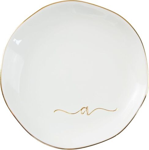 InnoBeta Ceramic Jewelry Tray, Decorative Trinket Dish for Rings Earrings Necklaces Bracelet Watch Keys, Birthday for Women, Mother's Day Christmas Gift for Women, 4.75", White Surface Gold (M) in Saudi Arabia