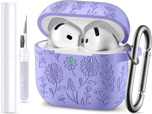 بالنسبة إلى AirPods 4 Case (2024) ، فإن Daqin Flower Case محفور متوافق مع Apple Airpods CASE 4th Generation for Women ، غطاء حالة الحماية الكامل للسيليكون اللطيف مع مجموعة نظافة وسلسلة مفاتيح ، pinegreen in Kuwait