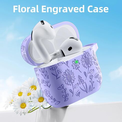بالنسبة إلى AirPods 4 Case (2024) ، فإن Daqin Flower Case محفور متوافق مع Apple Airpods CASE 4th Generation for Women ، غطاء حالة الحماية الكامل للسيليكون اللطيف مع مجموعة نظافة وسلسلة مفاتيح ، pinegreen in Kuwait
