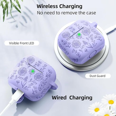 بالنسبة إلى AirPods 4 Case (2024) ، فإن Daqin Flower Case محفور متوافق مع Apple Airpods CASE 4th Generation for Women ، غطاء حالة الحماية الكامل للسيليكون اللطيف مع مجموعة نظافة وسلسلة مفاتيح ، pinegreen in Kuwait