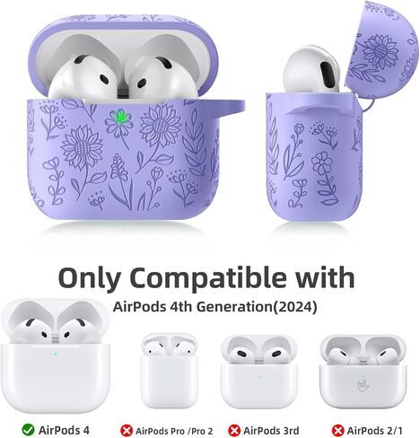 بالنسبة إلى AirPods 4 Case (2024) ، فإن Daqin Flower Case محفور متوافق مع Apple Airpods CASE 4th Generation for Women ، غطاء حالة الحماية الكامل للسيليكون اللطيف مع مجموعة نظافة وسلسلة مفاتيح ، pinegreen in Kuwait