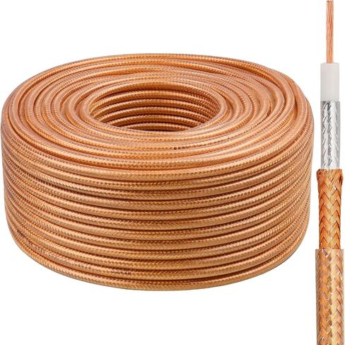 100FT RG8X Coaxial Cable, 50 Ohm Low Loss, Solid Copper Conductor, Durable Shielding with PVC Jacket, Ideal for Antennas, Ham Radio, CB Radio, and RF Applications in Kuwait