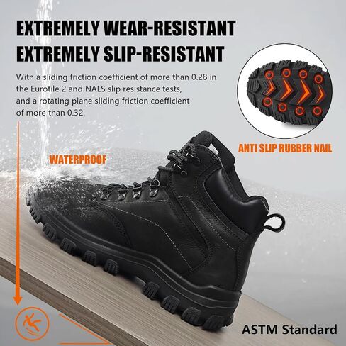 Mens steel toe work boots - ASTM Steel Toe + Waterproof + 2 Different Insoles + Anti-slip Rubber Outsole + Multiple Application Scenarios in Saudi Arabia