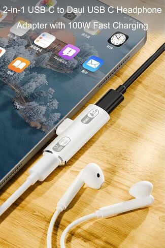 USB C Splitter مع شحن سريع 100 واط ، Dual USB C سماعة رأس وشفار الشاحن Dongle لسلسلة iPhone 16/15 ، iPad ، MacBook ، Galaxy S24/S23 والمزيد (رمادي) in Kuwait