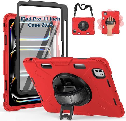 SUPFIVES 2024 iPad Pro 11 Inch Case M4 (5th Generation), with Screen Protector/Shoulder Strap/Pencil Holder/Handle/Rotating Stand, Black in Kuwait