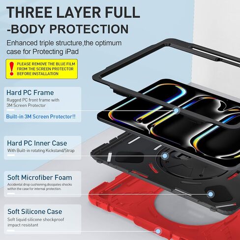 SUPFIVES 2024 iPad Pro 11 Inch Case M4 (5th Generation), with Screen Protector/Shoulder Strap/Pencil Holder/Handle/Rotating Stand, Black in Kuwait