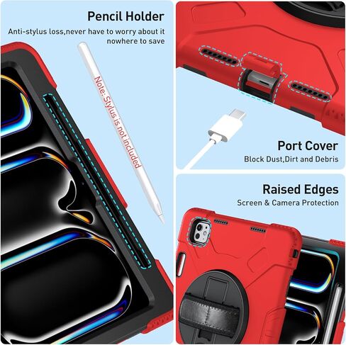 SUPFIVES 2024 iPad Pro 11 Inch Case M4 (5th Generation), with Screen Protector/Shoulder Strap/Pencil Holder/Handle/Rotating Stand, Black in Kuwait