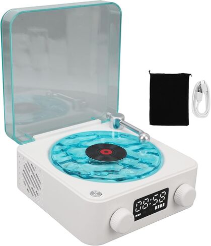Bewinner Waves Vintage Record Player Bluetooth Speaker, The Waves Player with Night Light and Time Display, 4 Modes Portable Turntable Stereo Speaker for Bedroom Office Party (Roseate) in Kuwait