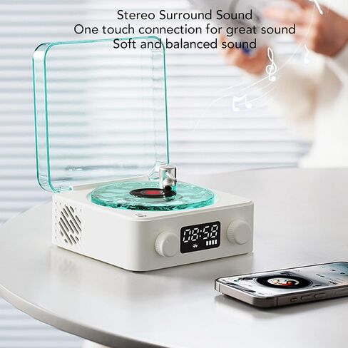 Bewinner Waves Vintage Record Player Bluetooth Speaker, The Waves Player with Night Light and Time Display, 4 Modes Portable Turntable Stereo Speaker for Bedroom Office Party (Roseate) in Kuwait