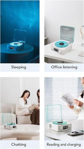 Bewinner Waves Vintage Record Player Bluetooth Speaker, The Waves Player with Night Light and Time Display, 4 Modes Portable Turntable Stereo Speaker for Bedroom Office Party (Roseate) in Kuwait