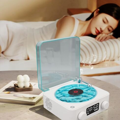 Bewinner Waves Vintage Record Player Bluetooth Speaker, The Waves Player with Night Light and Time Display, 4 Modes Portable Turntable Stereo Speaker for Bedroom Office Party (Roseate) in Kuwait
