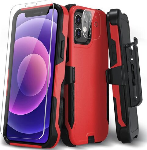 Xmon Case for iPhone 12 and 12 Pro, Heavy Duty Rugged Case Belt Clip Holster Kickstand Protective Cover [Shockproof] Compatible with Apple iPhone 12 and iPhone 12 Pro (Black) in Kuwait