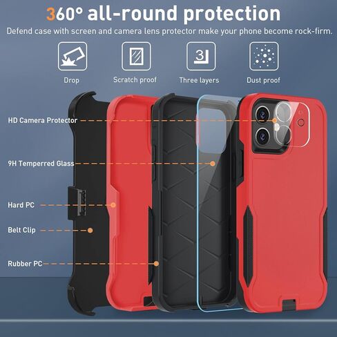 Xmon Case for iPhone 12 and 12 Pro, Heavy Duty Rugged Case Belt Clip Holster Kickstand Protective Cover [Shockproof] Compatible with Apple iPhone 12 and iPhone 12 Pro (Black) in Kuwait