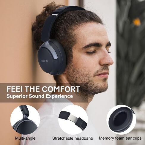 C5 Active Noise Cancelling Headphones, Wireless Over Ear Bluetooth Headphones, 3EQ Modes via Button, 60H Playtime Lightweight Folding Stereo Bass Headset with Mic, for Travel Home Beige White in Kuwait