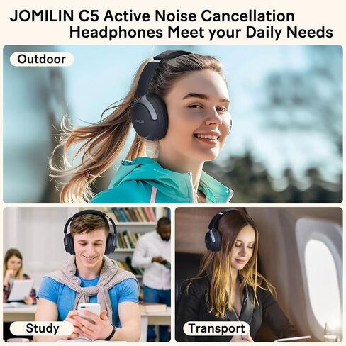 C5 Active Noise Cancelling Headphones, Wireless Over Ear Bluetooth Headphones, 3EQ Modes via Button, 60H Playtime Lightweight Folding Stereo Bass Headset with Mic, for Travel Home Beige White in Kuwait
