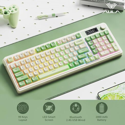 AULA S99 Pro Keyboard, Tri-Mode Bluetooth/2.4GHz/USB-C Cute Creamy Gaming Keyboard with Number Pad RGB Backlit, Media Knob Custom Mechanical Feel Computer Keyboard for MAC Xbox PC Gamer - Purple in Kuwait