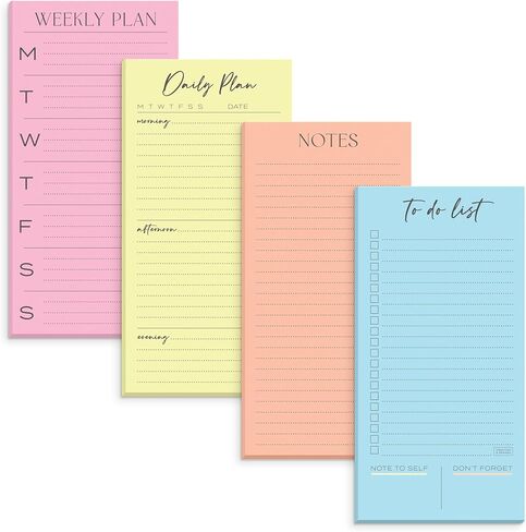 S&O Colorful Magnetic To Do List for Refrigerator - 4 Pack Magnetic Notepads for Refrigerator - Fridge Notepad with Magnet - Magnetic List Pads for Refrigerator - Grocery List Pad - 3.5x7", 45 Page in Saudi Arabia