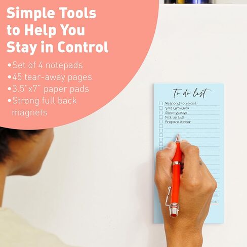 S&O Colorful Magnetic To Do List for Refrigerator - 4 Pack Magnetic Notepads for Refrigerator - Fridge Notepad with Magnet - Magnetic List Pads for Refrigerator - Grocery List Pad - 3.5x7", 45 Page in Saudi Arabia