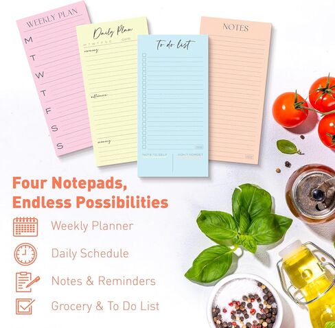 S&O Colorful Magnetic To Do List for Refrigerator - 4 Pack Magnetic Notepads for Refrigerator - Fridge Notepad with Magnet - Magnetic List Pads for Refrigerator - Grocery List Pad - 3.5x7", 45 Page in Saudi Arabia