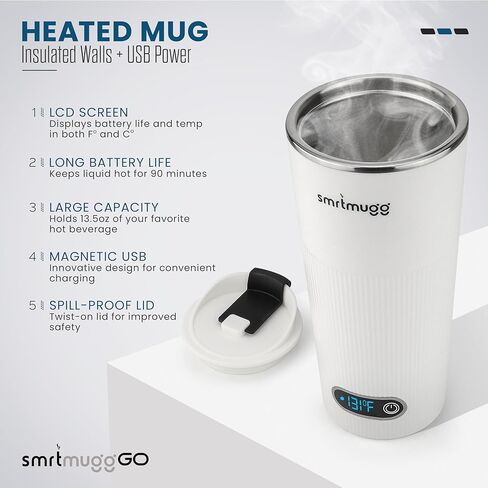 GO Heated Coffee Mug, Travel Mug, 13.5 OZ. Smart Mug, Battery Powered Heated Coffee Mug, Great for Coffee and Tea, Snap on Magnetic Charging Cord, New and Improved (Mint Green) in Kuwait