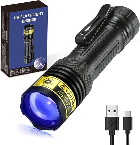 DARKDAWN UV Flashlight 395nm Black Light Mini USB Rechargeable Ultraviolet LED Blacklight Woods Lamp Powerful Fluorescent Portable Detector for Pet Urine Stains, Scorpions, Resin Curing in Kuwait