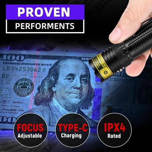 DARKDAWN UV Flashlight 395nm Black Light Mini USB Rechargeable Ultraviolet LED Blacklight Woods Lamp Powerful Fluorescent Portable Detector for Pet Urine Stains, Scorpions, Resin Curing in Kuwait