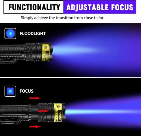 DARKDAWN UV Flashlight 395nm Black Light Mini USB Rechargeable Ultraviolet LED Blacklight Woods Lamp Powerful Fluorescent Portable Detector for Pet Urine Stains, Scorpions, Resin Curing in Kuwait