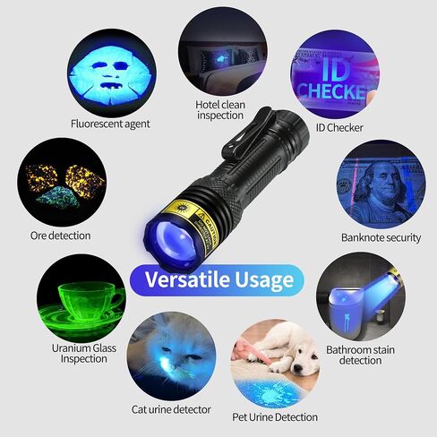DARKDAWN UV Flashlight 395nm Black Light Mini USB Rechargeable Ultraviolet LED Blacklight Woods Lamp Powerful Fluorescent Portable Detector for Pet Urine Stains, Scorpions, Resin Curing in Kuwait