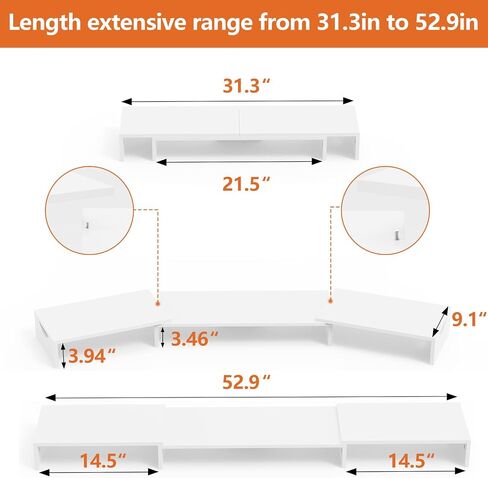Triple Monitor Stand Riser, Extra Long Monitor Riser for 1~2~3 Monitors, Dual Monitor Stand with Length and Angle Adjustable, 3 Shelf Monitor Stand for Desk in Kuwait
