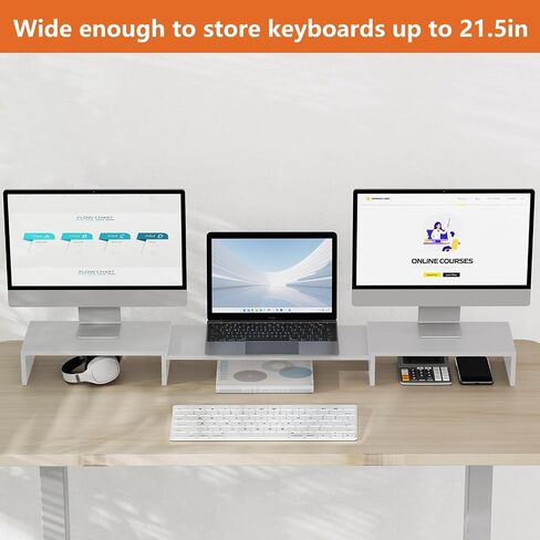 Triple Monitor Stand Riser, Extra Long Monitor Riser for 1~2~3 Monitors, Dual Monitor Stand with Length and Angle Adjustable, 3 Shelf Monitor Stand for Desk in Kuwait