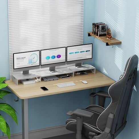 Triple Monitor Stand Riser, Extra Long Monitor Riser for 1~2~3 Monitors, Dual Monitor Stand with Length and Angle Adjustable, 3 Shelf Monitor Stand for Desk in Kuwait
