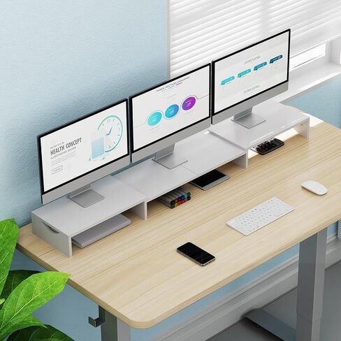 Triple Monitor Stand Riser, Extra Long Monitor Riser for 1~2~3 Monitors, Dual Monitor Stand with Length and Angle Adjustable, 3 Shelf Monitor Stand for Desk in Kuwait