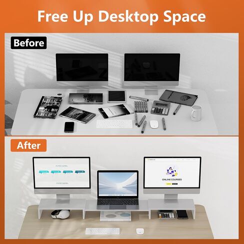 Triple Monitor Stand Riser, Extra Long Monitor Riser for 1~2~3 Monitors, Dual Monitor Stand with Length and Angle Adjustable, 3 Shelf Monitor Stand for Desk in Kuwait