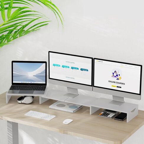 Triple Monitor Stand Riser, Extra Long Monitor Riser for 1~2~3 Monitors, Dual Monitor Stand with Length and Angle Adjustable, 3 Shelf Monitor Stand for Desk in Kuwait