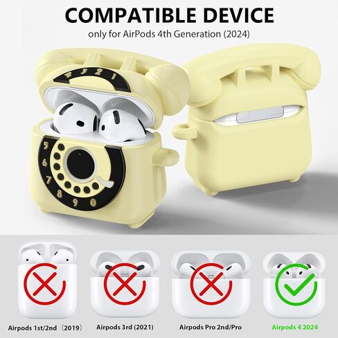 AIRSPO Compatible with Airpods 4 Case 2024 with Cleaner Kit, Retro Phone Design for AirPod 4th Generation Case Cover, Soft Silicone Shockproof Protective Case for Air Pods 4 Cases Cute (Pink) in Kuwait