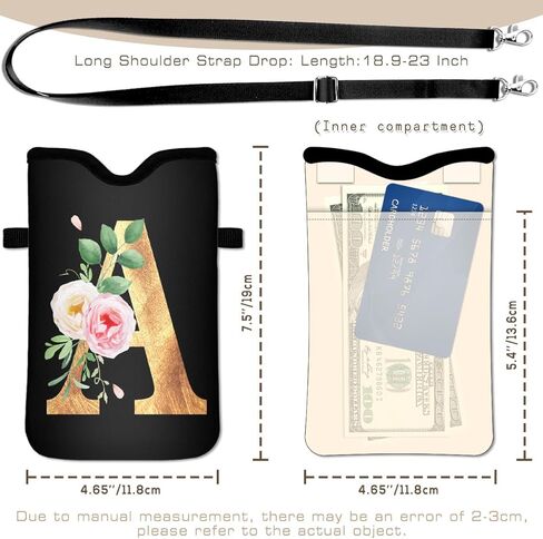 حقيبة الأكمام الأولي للهاتف الخلوي النيوبرين 7.6 "x4.3" مع حزام Crossbody/الرقبة ، حقيبة هاتف داخلية عالميين للرجال من Womem Men Frackproof Mobile Case Bag Letter-e Pouch Pouch in Kuwait