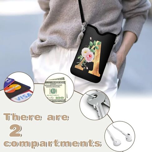 حقيبة الأكمام الأولي للهاتف الخلوي النيوبرين 7.6 "x4.3" مع حزام Crossbody/الرقبة ، حقيبة هاتف داخلية عالميين للرجال من Womem Men Frackproof Mobile Case Bag Letter-e Pouch Pouch in Kuwait