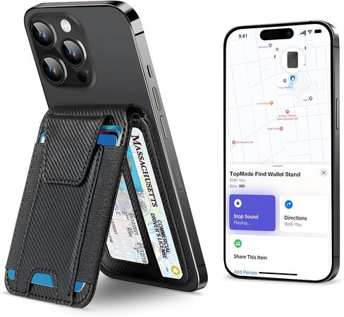 يعمل Topmade for Magsafe Wallet ، مع Apple Find My ، أقوى محفظة مغناطيسية لـ iPhone 16/15/14/13/12 ، لمحفظة iPhone مع حامل قابل للتعديل ، حامل بطاقات 9 ، حظر RFID ، أسود in Kuwait