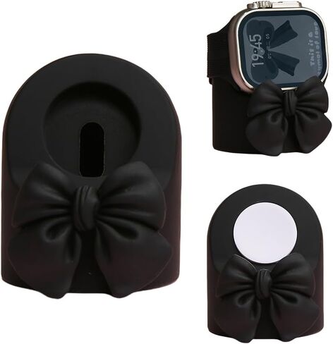 Charger Stand Compatible with Apple Watch Series Ultra2/Ultra/10/9/8/7/6/5/4/3/2/1/SE2/SE, for iWatch Cute 3D Bow Tie Silicone Charging Desk Stand Dock Holder Night Stand Mode, Pink Bow in Kuwait