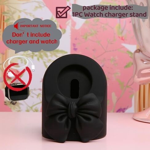 Charger Stand Compatible with Apple Watch Series Ultra2/Ultra/10/9/8/7/6/5/4/3/2/1/SE2/SE, for iWatch Cute 3D Bow Tie Silicone Charging Desk Stand Dock Holder Night Stand Mode, Pink Bow in Kuwait