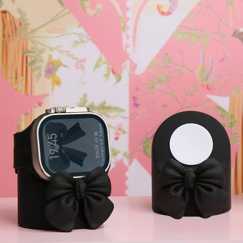Charger Stand Compatible with Apple Watch Series Ultra2/Ultra/10/9/8/7/6/5/4/3/2/1/SE2/SE, for iWatch Cute 3D Bow Tie Silicone Charging Desk Stand Dock Holder Night Stand Mode, Pink Bow in Kuwait