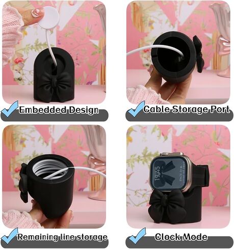 Charger Stand Compatible with Apple Watch Series Ultra2/Ultra/10/9/8/7/6/5/4/3/2/1/SE2/SE, for iWatch Cute 3D Bow Tie Silicone Charging Desk Stand Dock Holder Night Stand Mode, Pink Bow in Kuwait