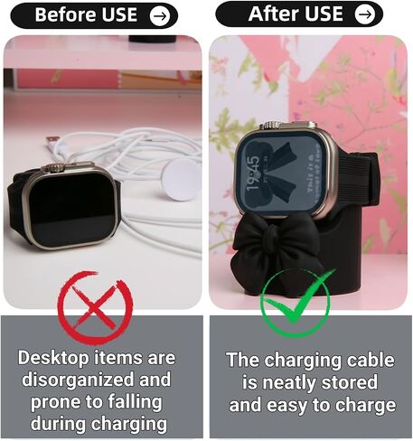 Charger Stand Compatible with Apple Watch Series Ultra2/Ultra/10/9/8/7/6/5/4/3/2/1/SE2/SE, for iWatch Cute 3D Bow Tie Silicone Charging Desk Stand Dock Holder Night Stand Mode, Pink Bow in Kuwait