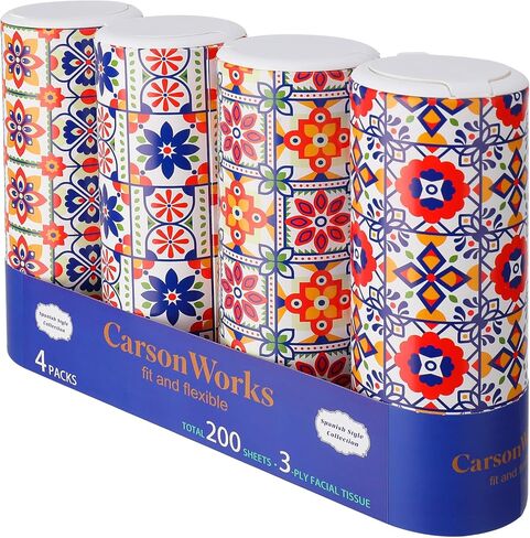CarsonWorks Car Tissues Cylinder 4 Packs Round Tissue Box Holder Fit for Car Cup Holder, Home Small Tissue Dispenser with Refill Tissues for Car Bathroom Office in Kuwait
