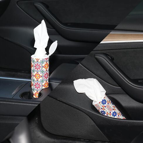 CarsonWorks Car Tissues Cylinder 4 Packs Round Tissue Box Holder Fit for Car Cup Holder, Home Small Tissue Dispenser with Refill Tissues for Car Bathroom Office in Kuwait