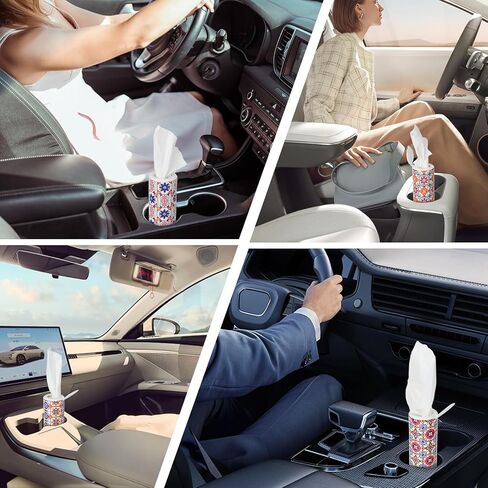CarsonWorks Car Tissues Cylinder 4 Packs Round Tissue Box Holder Fit for Car Cup Holder, Home Small Tissue Dispenser with Refill Tissues for Car Bathroom Office in Kuwait