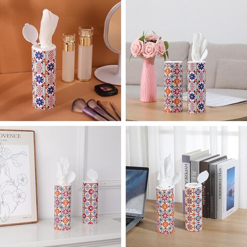 CarsonWorks Car Tissues Cylinder 4 Packs Round Tissue Box Holder Fit for Car Cup Holder, Home Small Tissue Dispenser with Refill Tissues for Car Bathroom Office in Kuwait