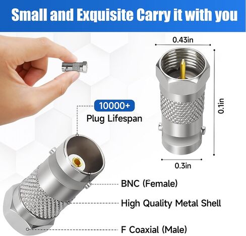 F to BNC Connector 2 Pack, BNC Male to F-Plug Female Coax Adapter Connector 75 Ohm, Coaxial Coax RG6, RG59 Adapter Coupler for CCTV Camera in Kuwait