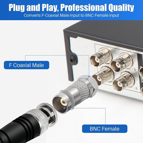 F to BNC Connector 2 Pack, BNC Male to F-Plug Female Coax Adapter Connector 75 Ohm, Coaxial Coax RG6, RG59 Adapter Coupler for CCTV Camera in Kuwait