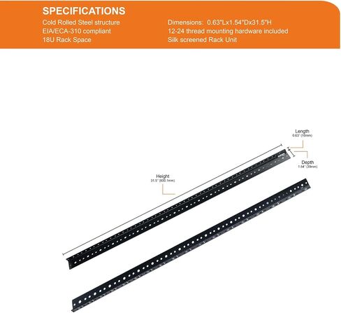 12U vertical server Rack Rail Pair Kit Kit Diy Rack Rails Kit ، 12-24 مسامير مدرجة في معدات التثبيت ، الأسود in Kuwait